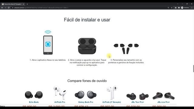 Novos Echo Buds (2ª Geração) Fones de ouvido sem fio com cancelamento de ruído ativo e Alexa смотреть онлайн