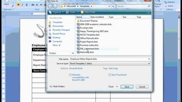 Word 2007 Creating Templates