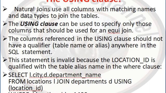 What is Using clause in oracle database .How to join tables using Using clause . смотреть онлайн