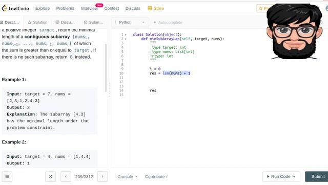Leetcode Question 209 "Minimum Size Subarray Sum" in Python смотреть онлайн
