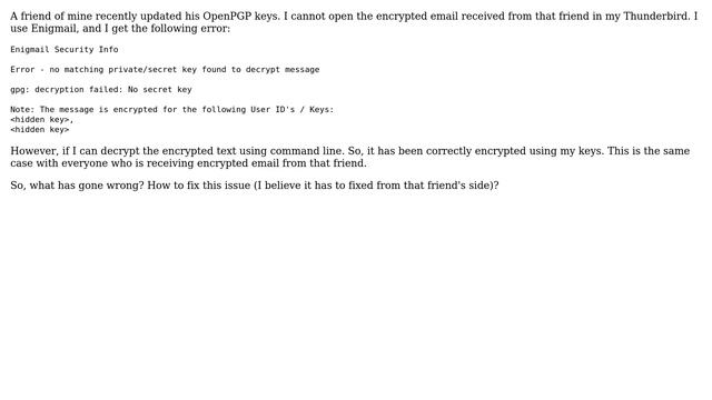 Enigmail + GnuPG + Thunderbird hidden key error (2 Solutions!!) смотреть онлайн