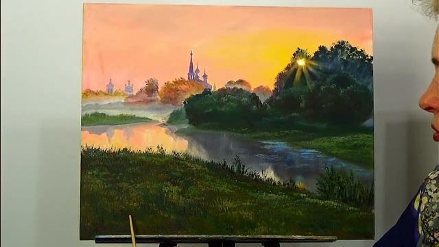 Туман у реки. Утренние оттенки зеленого. смотреть онлайн