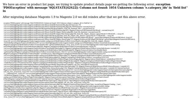Magento: Unknown column 'e.category_ids' in field list in product list смотреть онлайн