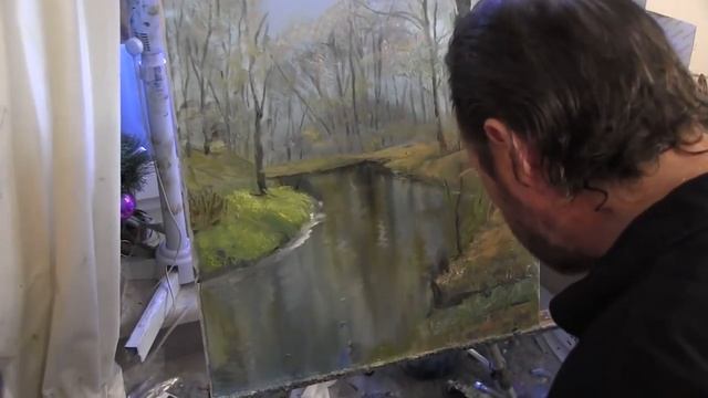 Речка в лесу,Художник Игорь Сахаров, уроки рисования,1 смотреть онлайн