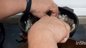 Жаренная картошка с  отварными подберёзовиками