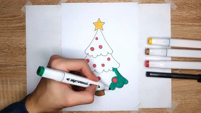 How to draw Christmas Tree Easy for Kids Как нарисовать Новогоднюю Елку Menggambar Pohon Natal Ajai смотреть онлайн