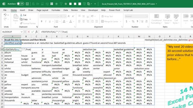Excel Prevent #N/A Errors on Right Side of TEXTSPLIT function - Episode 2477 смотреть онлайн