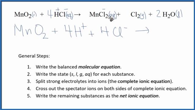 How to Write the Net Ionic Equation for MnO2 + HCl = Cl2 + MnCl2 + H2O смотреть онлайн