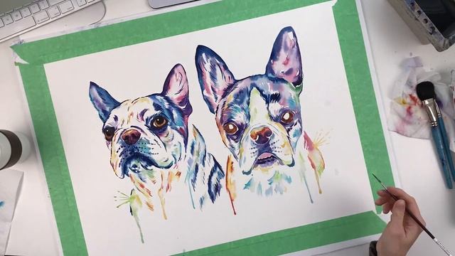 Watercolour painting of 2 Boston Terriers - Time Lapse painting by Lisa Whitehouse смотреть онлайн