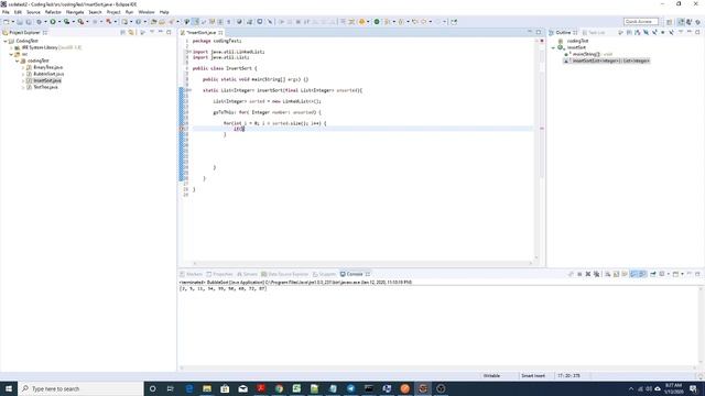 Java Insert Sort coding test solution смотреть онлайн