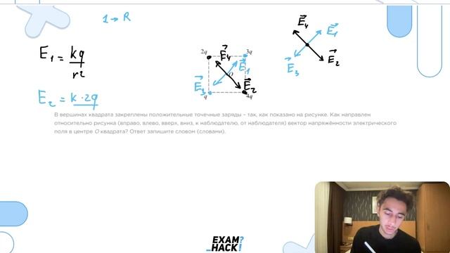 В вершинах квадрата закреплены положительные точечные заряды – так, как показано на рисунке - №2465 смотреть онлайн