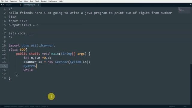 Java pogram to print sum of digits of a number. смотреть онлайн