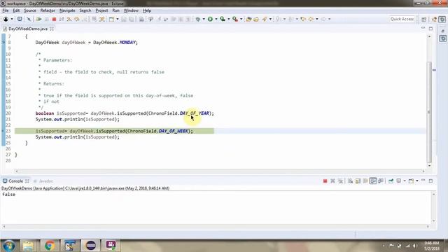 How to use isSupported(TemporalField field) method of DayOfWeek Enum? смотреть онлайн