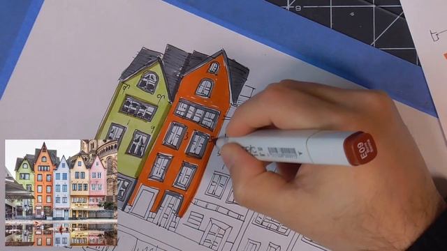 Urban Sketching With Marker Pens: How to Sketch a Set of Colorful Buildings Using Copic Markers смотреть онлайн
