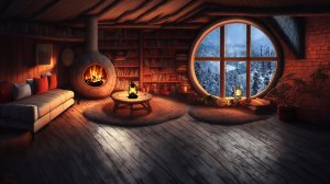 ❄️ Уютный дом с камином и звук вьюги у окошка для сна ? Звуки природы полезно слушать для релакса