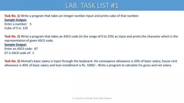 C Lab. Tasks of Arithmetic Instructions, printf and scanf  functions| C Language Lab Tasks List #1