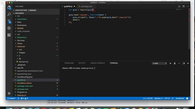 Gulp copying files from node modules into wwwroot directory asp dot net core mvc смотреть онлайн