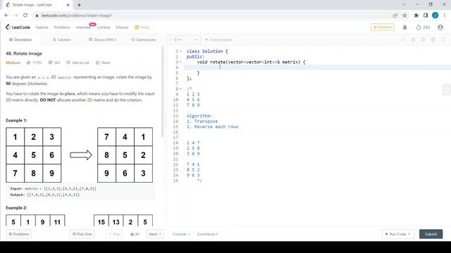 48. Rotate Image | LeetCode Daily Challenge | Transpose and Reverse the matrix смотреть онлайн