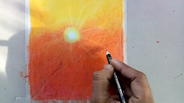 Easy bird sunset scenery drawing with oil pastels - step by step смотреть онлайн