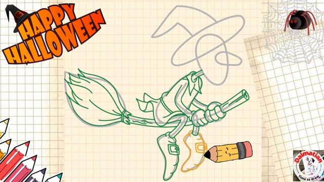 Как нарисовать Бабу Ягу на метле. Ведьма на Хеллоуин. How to draw a witch for Halloween смотреть онлайн