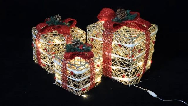 ПОДАРКИ СВЕТЯЩИЕСЯ НОВОГОДНИЕ 3 ШТ 15 / 20 / 25 СМ НИТКИ 9039 смотреть онлайн