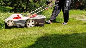 Как включить и косить электрической газонокосилкой Sterwins. Алафдарави да хавли ба  газонокосилка