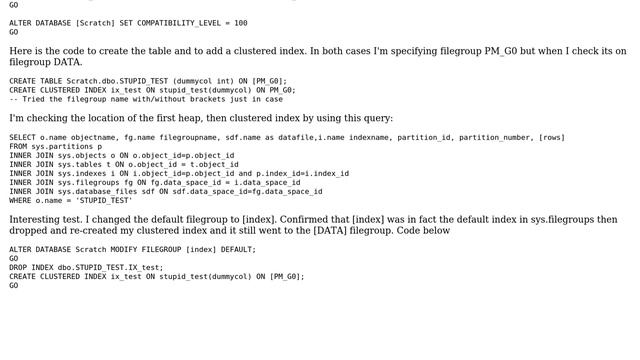 Databases: Why isn't my new index/table being created on the filegroup I specify? смотреть онлайн