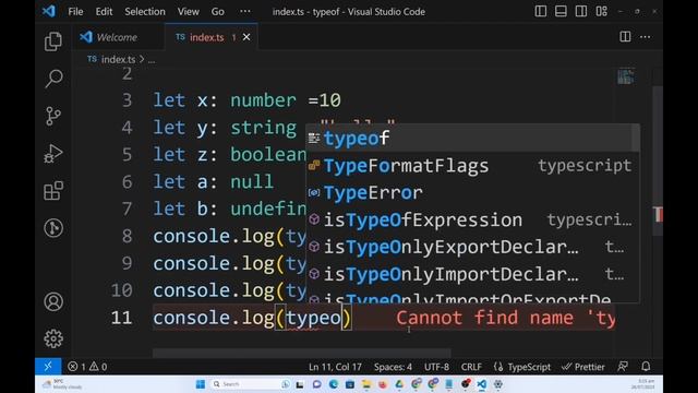 How to use typeof operator to determine the type of a value or variable in TypeScript смотреть онлайн