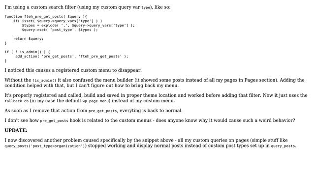 Wordpress: Custom search filter causes menu and query_posts problems (2 Solutions!!) смотреть онлайн