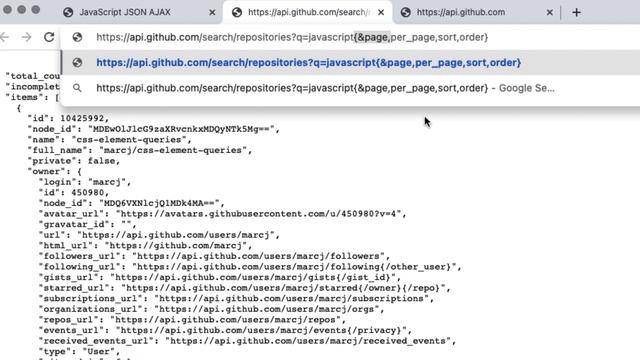 AJAX endpoint connection for practice exploring the GitHub open API and get JSON data. смотреть онлайн