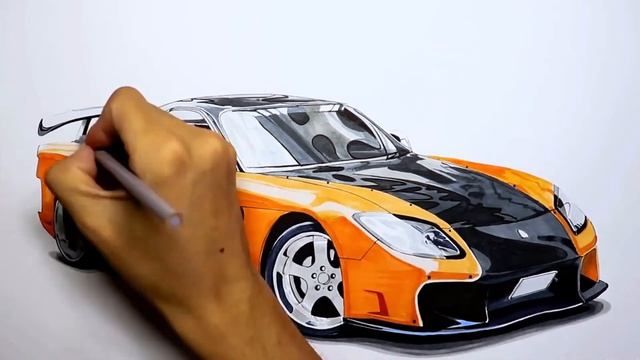 Sport Car Drawing Mazada RX7 in Pencil - How to draw a car смотреть онлайн