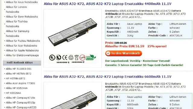 Akku für ASUS A32-K72 akku-haus.com смотреть онлайн