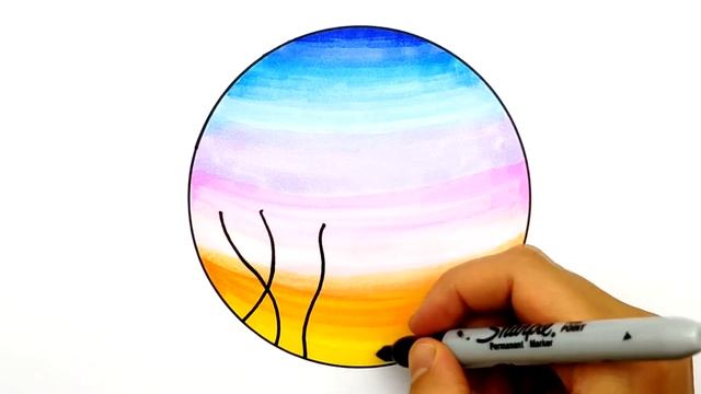 Пейзаж в Круге. Как Просто нарисовать Красивый Пейзаж в круге. Просто рисуем Пейзаж. #654 смотреть онлайн