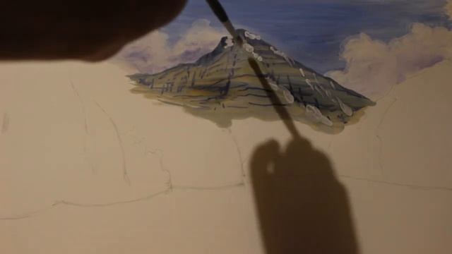 Как нарисовать поэтапно пейзаж гуашью. Рисуем горы и водопад Часть 1 смотреть онлайн