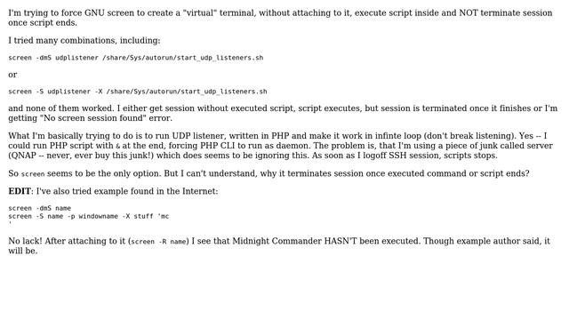 Unix & Linux: Prevent GNU screen from terminating session once executed script ends (2 Solutions!!) смотреть онлайн