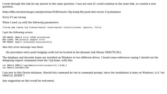 Databases: Oracle 10g dump file into Oracle 11g database смотреть онлайн