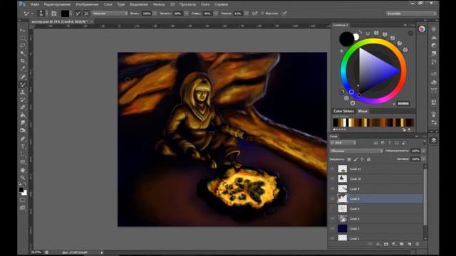 Рисунок в Photoshop'е (Speed Painting(Photoshop) — У костра смотреть онлайн