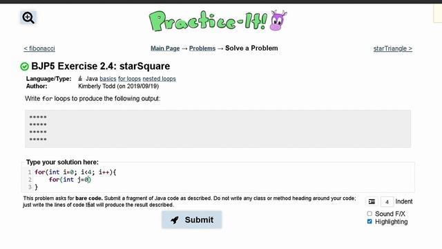 Java Practice It || 2.4 starSquare || nested for loops смотреть онлайн