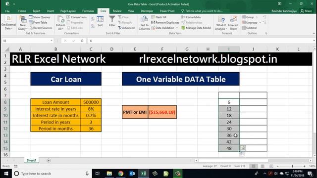 203* How to use ONE VARIABLE DATA TABLE ( WHATIF ANALYSIS ) Formula in Excel {Hindi} смотреть онлайн