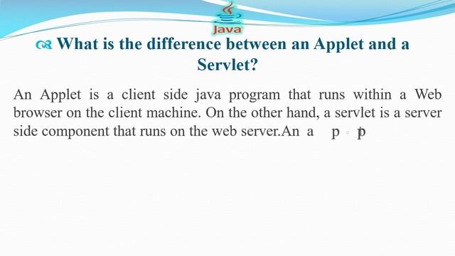 What is the difference between an Applet and a Servlet | JAVA INTERVIEW QUESTIONS AND ANSWERS смотреть онлайн
