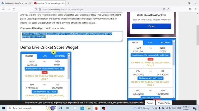 Live Cricket Score Widget in WordPress Website [UPDATED]। Widget & HTML Code смотреть онлайн