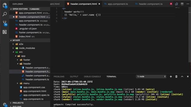 2.1 Скринкаст по Angular – Синтаксис шаблонов – Вывод переменных в шаблон