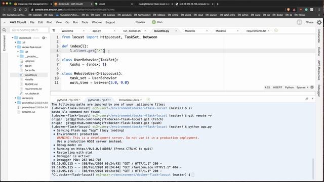 Load test a python flask application with Locust on AWS Cloud9 смотреть онлайн