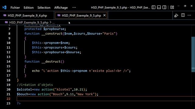 PHP Exemples 9 5 La classe action munie d'un constructeur et d'un destructeur смотреть онлайн