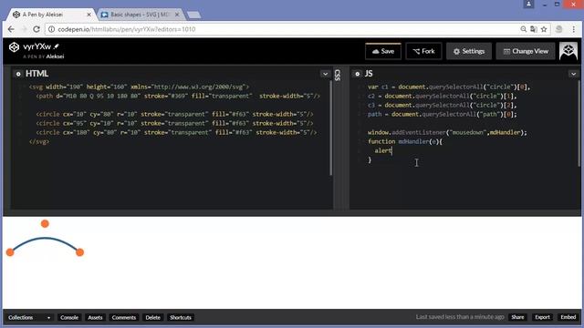 Динамическая кривая Безье на SVG смотреть онлайн