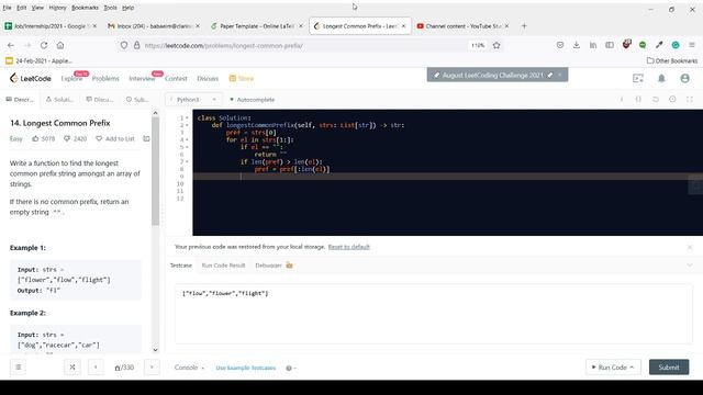 Leetcode: 14. Longest Common Prefix смотреть онлайн
