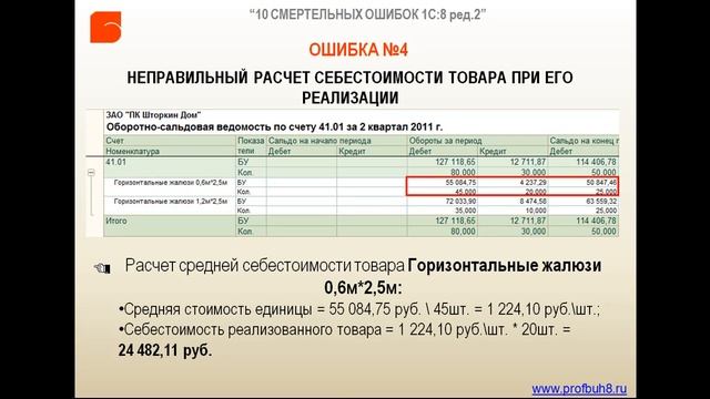 Ошибка №4 Неправильный расчет себестоимости товара при его реализации Проверка себестоимости реал смотреть онлайн