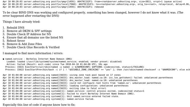 DNS error named.service: control process exited, code=exited status=1 смотреть онлайн