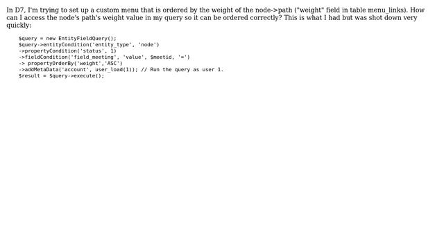 Drupal: How can I access a node's menu link and weight through EntityFieldQuery? смотреть онлайн