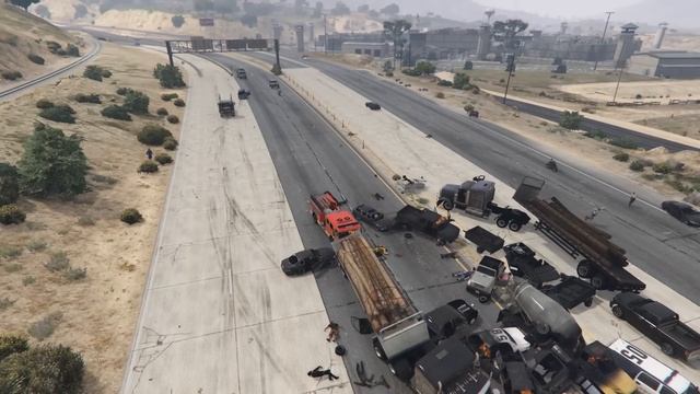 CAR CRASH TURNED INTO A CRAZY HIGHWAY PILEUP/EXPLOSION GTA 5 смотреть онлайн